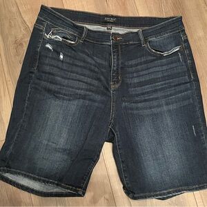 Judy Blue Dark Blue Jean Shorts with Distressed Details